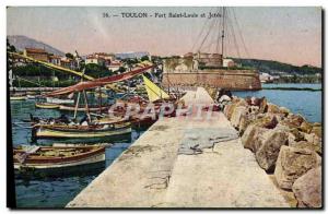 Postcard Old Fishing Boat Toulon Fort St. Louis and pier