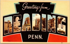 Vtg 1930s Greetings from Reading Pennsylvania PA Large Letter Linen Postcard