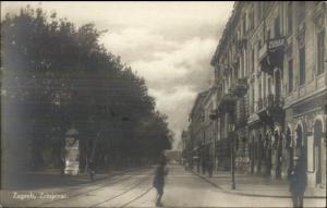 Zagreb Croatia Street Scene Zrinjevac c1910 Real Photo Postcard 