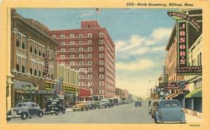 Autos 1957 Postcard North Broadway Billings Montana Teich linen 1737