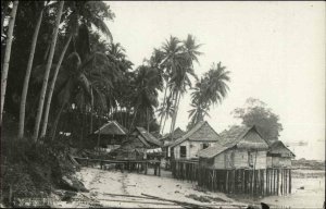 Fishing Village Malaya c1920 Real Photo Postcard