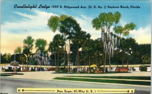 1950s AAA Approved Candlelight Lodge US Hwy 1 Daytona Beach Linen Postcard A6