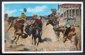 Mint USA Picture Postcard Cowboy Race With Wild Bronchos Frontier Day Cheyenne