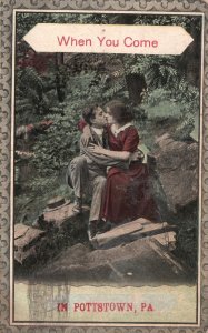 Vintage Postcard 1917 Lovers Couple Kissing Lips Make Sure Nothing Can Overhear