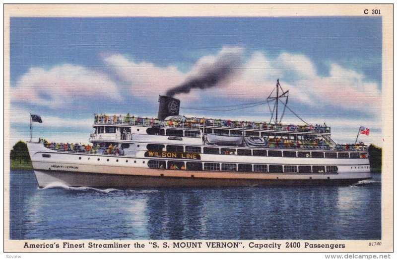 Steamer/Ship, Streamliner The S. S. Mount Vernon, PU-1953