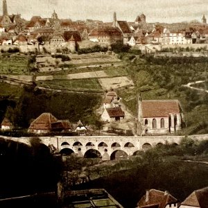 Total Village Scape Gothic Postcard Germany Tinted Rothensburg c1930-40s PCBG8A