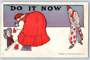 Artist Signed Postcard Do It Now Fat Woman Fatima The Fattest Clown Lewiston ME