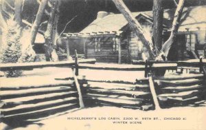 Mickelberry's Log Cabin Winter Scene Chicago Illinois 1940s postcard