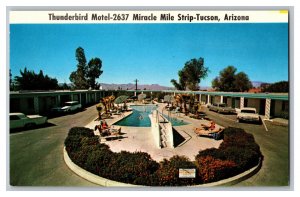 Postcard AZ Thunderbird Motel Tucson Arizona Miracle Mile Strip Old Cars Pool