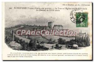 Postcard Old St Sauveur Yonne after etching The Tower and The Church