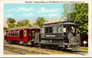 Linen Postcard Hercules Famous Engine on Old Mammoth Cave Railroad, Kentucky