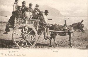 Tipi Siciliani. Carretto Old vintage antique Italian postcard