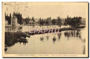 Old Postcard Villeneuve sur Yonne False River Island and basically Commerce P...