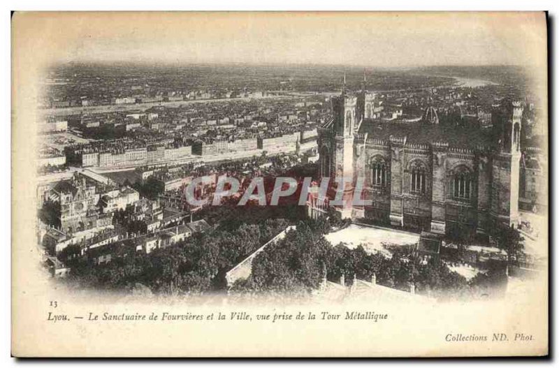 Old Postcard The Shrine of Fourviere Lyon and the City of view prsie Metallic...