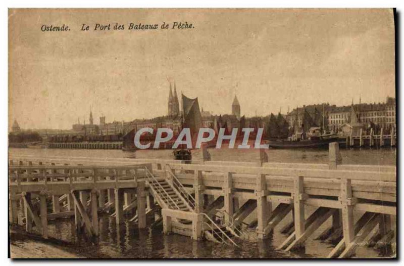 Old Postcard Ostend Port Of Boats Of Fishing