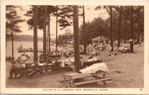 Postcard ON Brockville Section of St. Lawrence Park Picnic by River 1940s S97