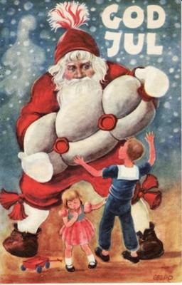 CHRISTMAS /  GOD JUL  SANTA & CHILDREN postcard