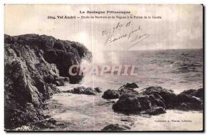 Old Postcard Brittany Picturesque Val Andre Study of Rocks and Waves has Poln...