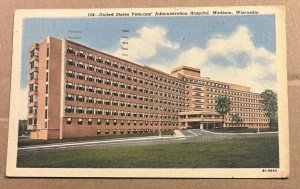 LINEN POSTCARD 1954 USED - U.S. VETERANS ADMIN. HOSPITAL, MADISON, WISCONSIN