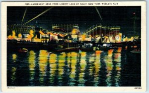 New York World's Fair, NY ~ ROLLER COASTERS Amusement Area Liberty Lake Postcard