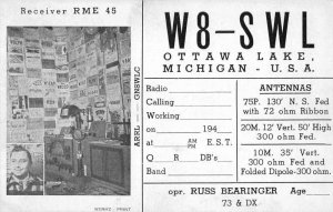 Ottawa Lake Michigan QSL Card W8-SWL Russ Bearinger vintage pc ZD549398
