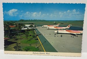 Kahului Maui Airport Hawaiian Airlines Planes on Tarmac 1970s Vtg Postcard