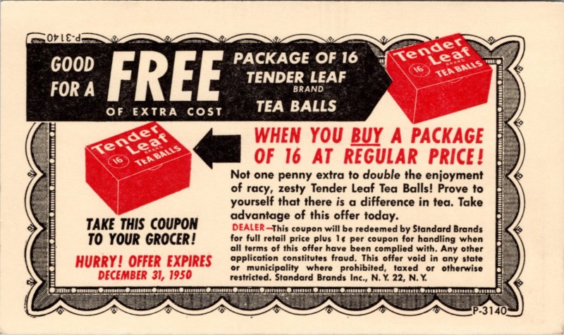 1c Jefferson Postcard Advert Tender Leaf Tea Balls Free Offer