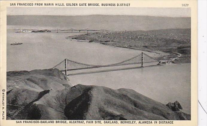 California San Francisco From Marin Hills Showing Golden Gate Bridge