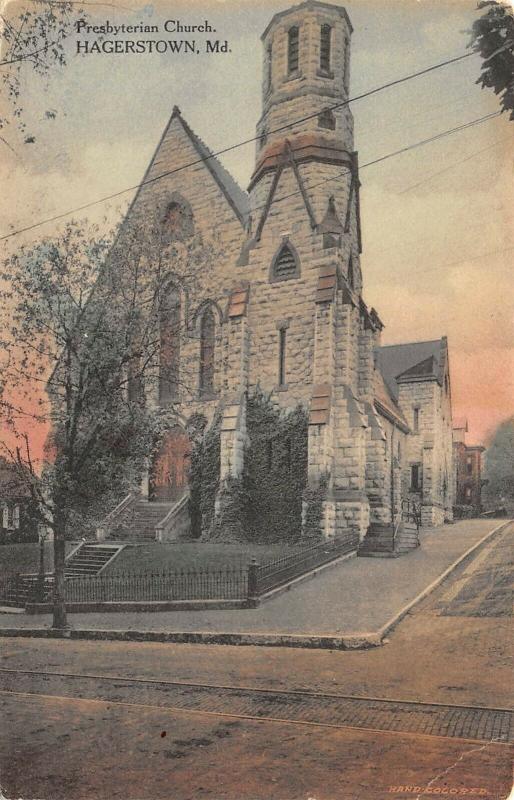Hagerstown Maryland c1910 Postcard Presbyterian Church Hand Colored