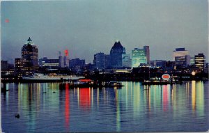 Skyline at Night Vancouver BC Harbour Esso Standard Oil Vintage Postcard F93