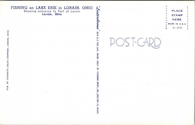 Fishing Lake Erie Lorain Ohio OH Entrance Port Postcard VTG UNP Tichnor Vintage  