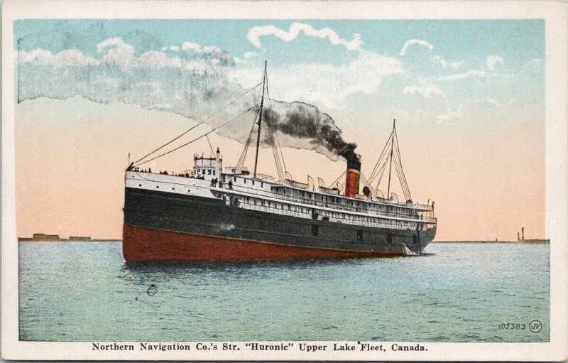 Steamer 'Huronic' Ship Boat Upper Lakes Fleet Canada Unused Postcard E82