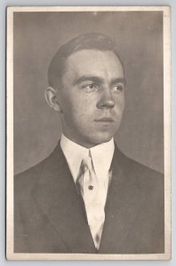 RPPC Handsome Young Man Nice Collar And Tie Portrait Real Photo Postcard B38
