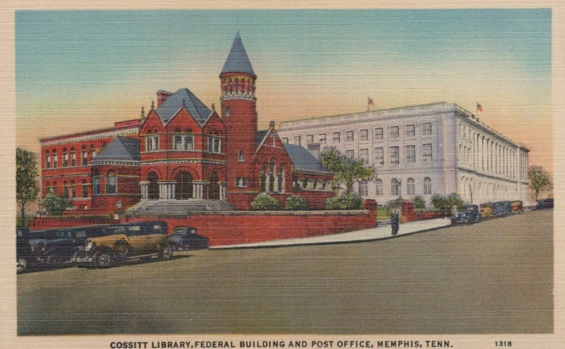 Postcard Cossitt Library Federal Building and Post Office Memphis TN