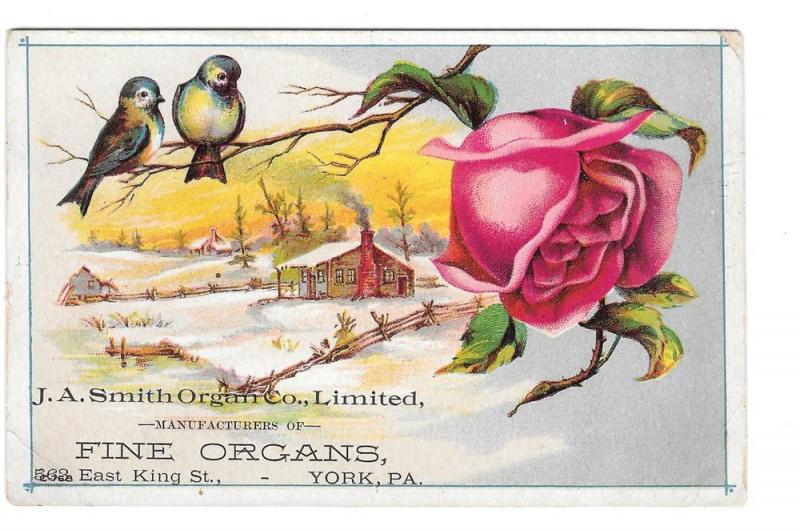 Victorian Trade Card J A Smith Organ Co York Pa Blue Birds