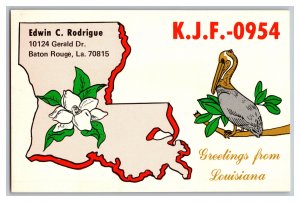 Postcard QSL CB Ham Radio Amateur Card From Louisiana K.J.F. 0954