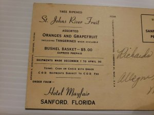 VTG Postcard Hotel Mayfair Sanford Florida Sailboats Linen St John's River  465