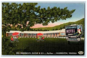 c1940s Rip Van Winkle Motel Exterior Signage View Warrenton Virginia VA Postcard