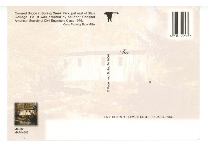 PA - State College. Spring Creek Park Covered Bridge        (4x6)