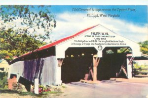 Philippi West Virginia Covered Bridge Over Tygart River Chrome Postcard Unused