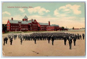 1914 Industrial School Exterior Building Military Army Lansing Michigan Postcard