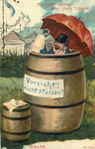 Comic drunk man practical protection beer barrel comic caricature Ottmar Zieher 