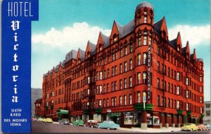 Hotel Victoria, Keo at 6th Ave Des Moines IA Vintage Postcard Q77