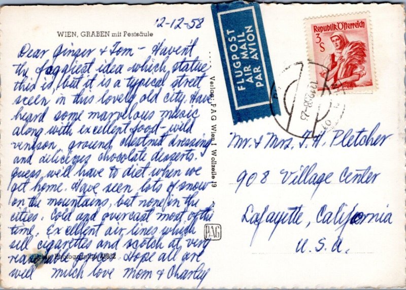 Postcard Austria Trinity Plague Column on the Graben in Vienna - RPPC