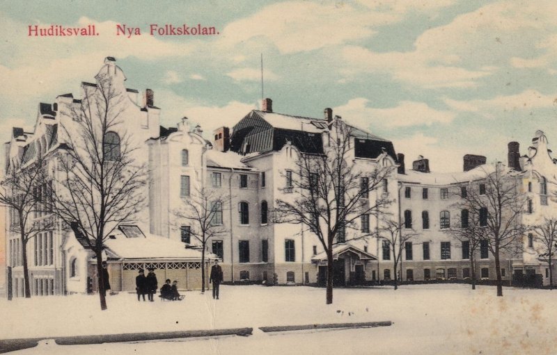 Hudiksvall at Winter Christmas Snow Old Sweden Postcard