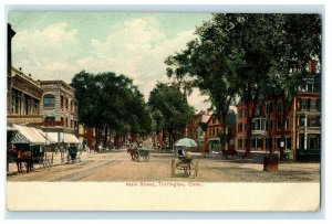 c1910 Main Street View Horse Carriage Torrington Connecticut CT Antique Postcard 