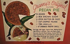 Vintage Postcard Granny's Original Pecan Pie Ingredients Recipe Yummy Delicacy