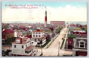 1911 Atlantic City New Jersey Bird's Eye View Lighthouse & Ocean Posted Postcard