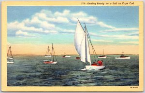 Cape Code Massachusetts MA, Getting Ready for a Sail, Sailing Boats, Postcard