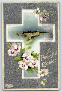 Pomeroy Iowa IA Postcard Easter Cross Flowers Embossed 1912 Posted Antique